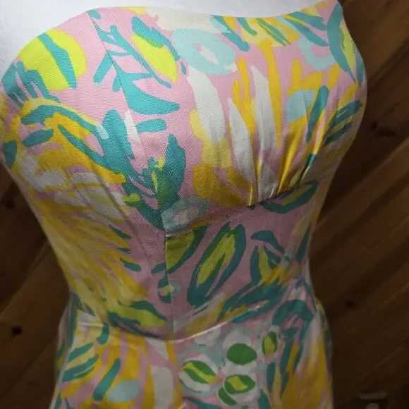 Lilly Pulitzer Strapless Silk Blend Fit & Flare Tropical Print Size 2‎ Sundress - Picture 3 of 11